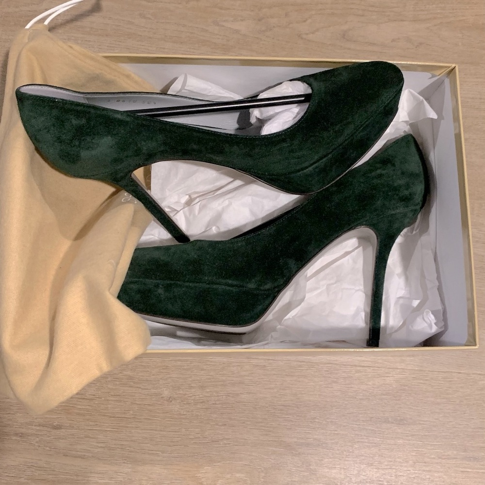 Sergio Rossi dark green suede scarpe donna pump